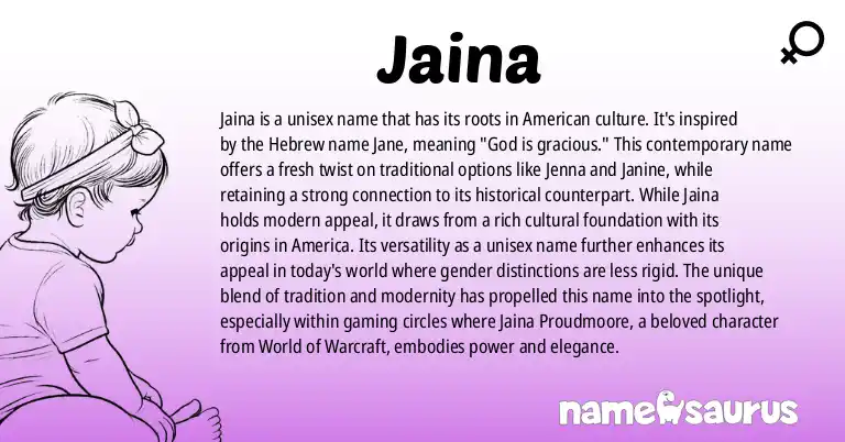 Infographic about Jaina name meaning, Jaina is a name from American origin(s).