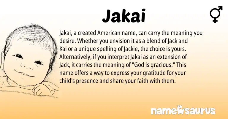 Infographic about Jakai name meaning, Jakai is a name from American origin(s).