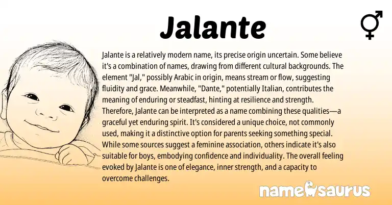 Infographic about Jalante name meaning, Jalante is a name from Italian, Arabic origin(s).
