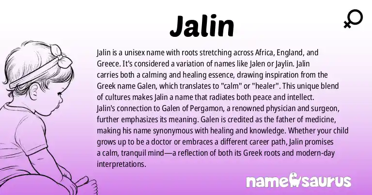 Infographic about Jalin name meaning, Jalin is a name from African American, English, Greek origin(s).
