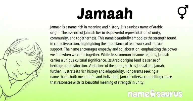 Infographic about Jamaah name meaning, Jamaah is a name from Arabic origin(s).