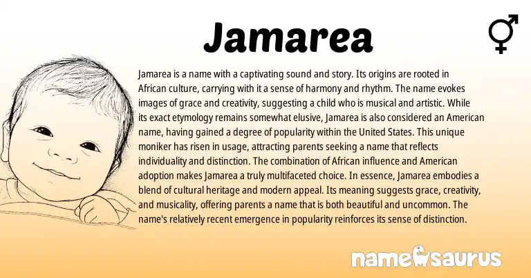 Infographic about Jamarea name meaning, Jamarea is a name from African origin(s).