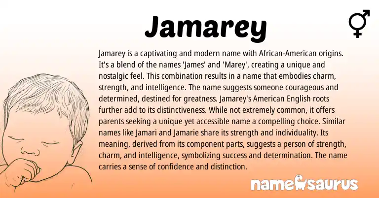 Infographic about Jamarey name meaning, Jamarey is a name from American origin(s).