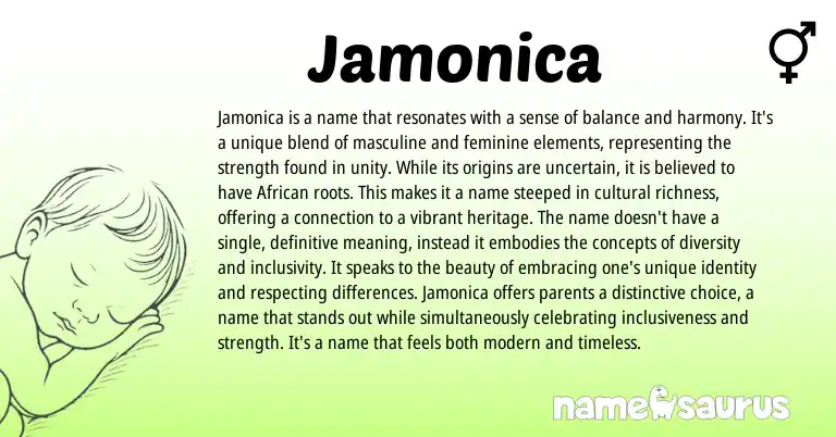 Infographic about Jamonica name meaning, Jamonica is a name from Other origin(s).