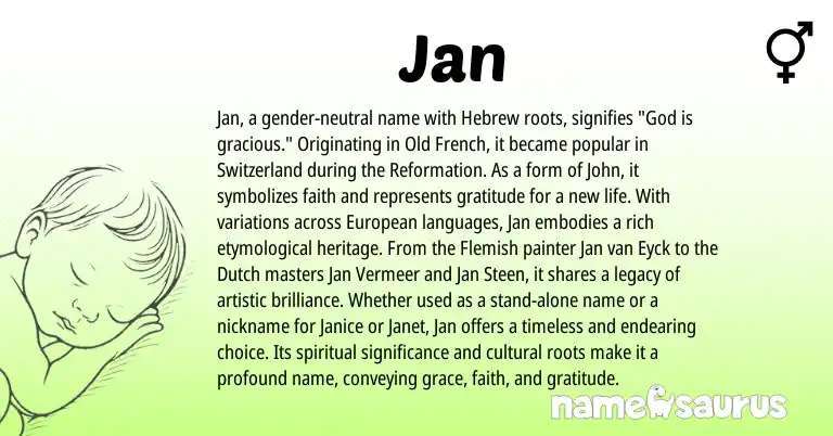 Infographic about Jan name meaning, Jan is a name from Flemish, European, Old French, Dutch, Hebrew origin(s).