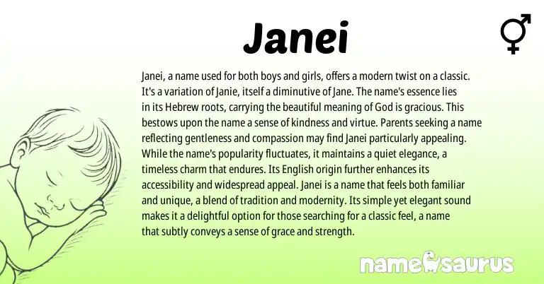 Infographic about Janei name meaning, Janei is a name from Hebrew origin(s).