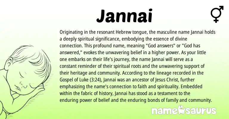 Infographic about Jannai name meaning, Jannai is a name from Hebrew origin(s).