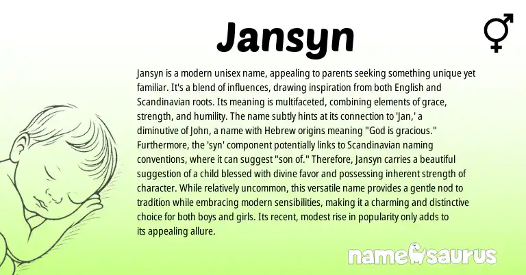 Infographic about Jansyn name meaning, Jansyn is a name from Scandinavian, English origin(s).