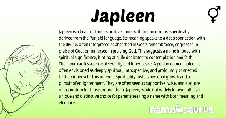 Infographic about Japleen name meaning, Japleen is a name from Indian, Punjabi origin(s).