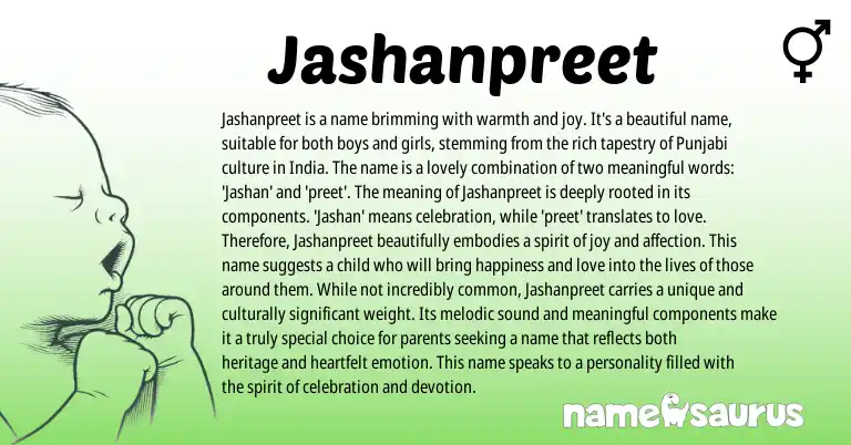 Infographic about Jashanpreet name meaning, Jashanpreet is a name from Punjabi, Sikh origin(s).