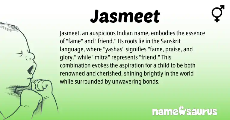 Infographic about Jasmeet name meaning, Jasmeet is a name from Sanskrit, Indian origin(s).