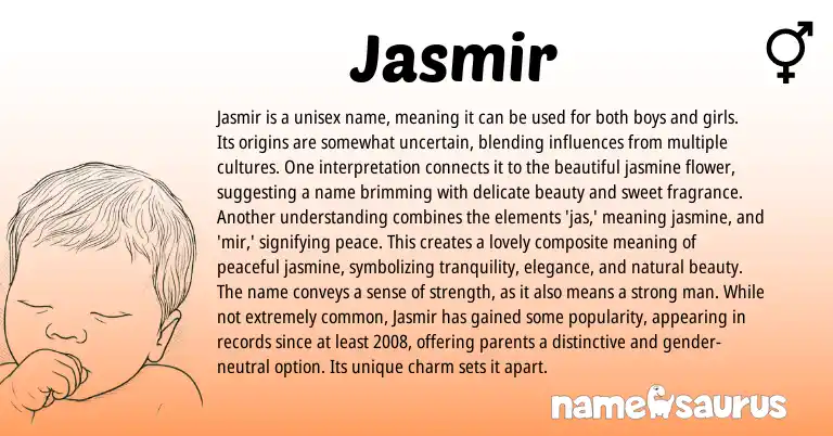 Infographic about Jasmir name meaning, Jasmir is a name from Arabic, Other origin(s).