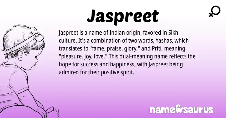 Infographic about Jaspreet name meaning, Jaspreet is a name from Indian (Sikh) origin(s).