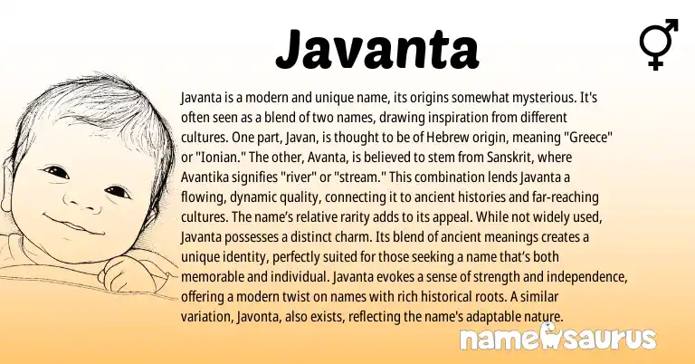 Infographic about Javanta name meaning, Javanta is a name from Hebrew, Sanskrit, American origin(s).