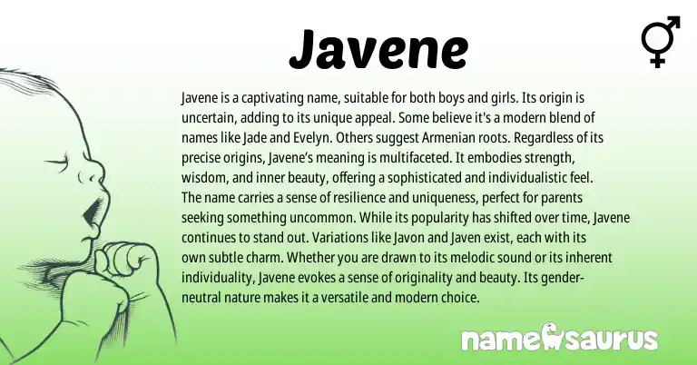 Infographic about Javene name meaning, Javene is a name from Armenian origin(s).