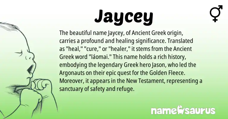Infographic about Jaycey name meaning, Jaycey is a name from Ancient Greek, Greek origin(s).