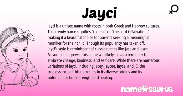 Infographic about Jayci name meaning, Jayci is a name from Greek, Hebrew origin(s).