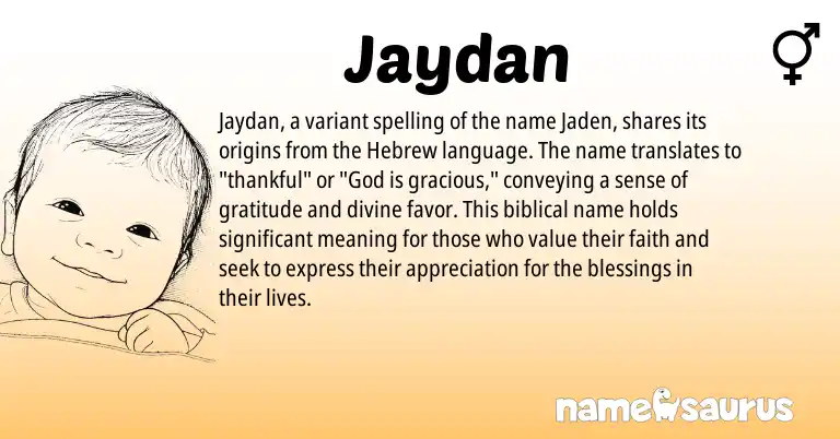 Infographic about Jaydan name meaning, Jaydan is a name from Hebrew origin(s).