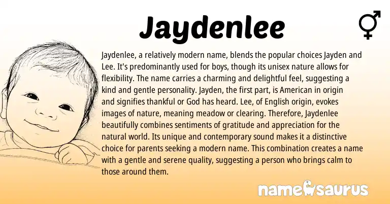 Infographic about Jaydenlee name meaning, Jaydenlee is a name from English, American origin(s).