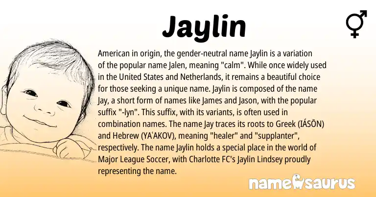 Infographic about Jaylin name meaning, Jaylin is a name from United States, Netherlands, Greek, American, Hebrew origin(s).