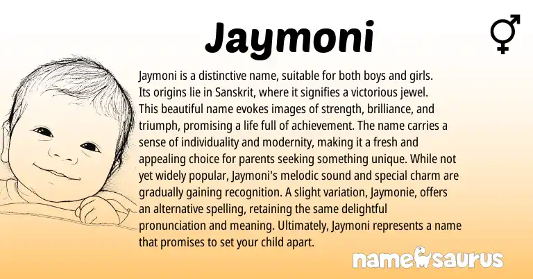 Infographic about Jaymoni name meaning, Jaymoni is a name from Sanskrit origin(s).