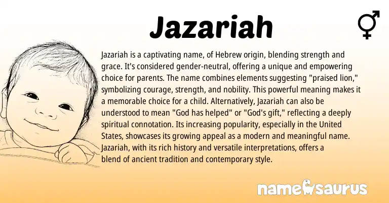 Infographic about Jazariah name meaning, Jazariah is a name from Hebrew origin(s).