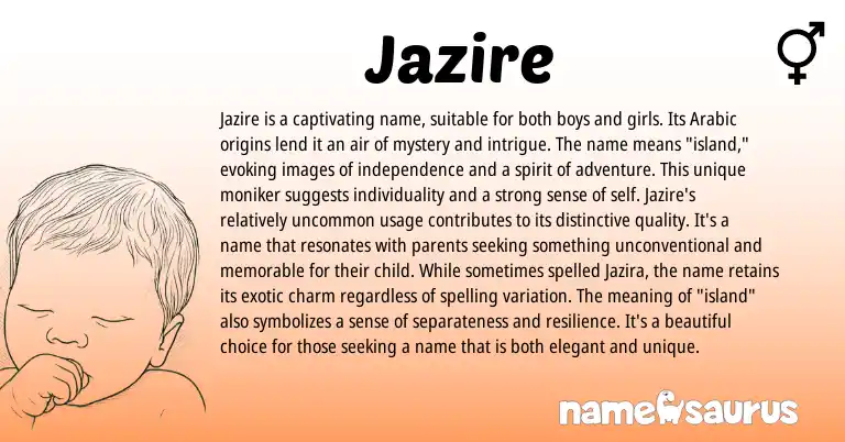 Infographic about Jazire name meaning, Jazire is a name from Arabic origin(s).