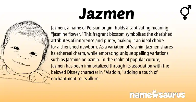 Infographic about Jazmen name meaning, Jazmen is a name from Persian origin(s).