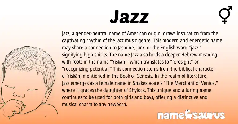 Infographic about Jazz name meaning, Jazz is a name from English, American, Hebrew origin(s).