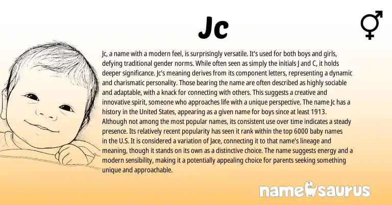 Infographic about Jc name meaning, Jc is a name from United States, English origin(s).