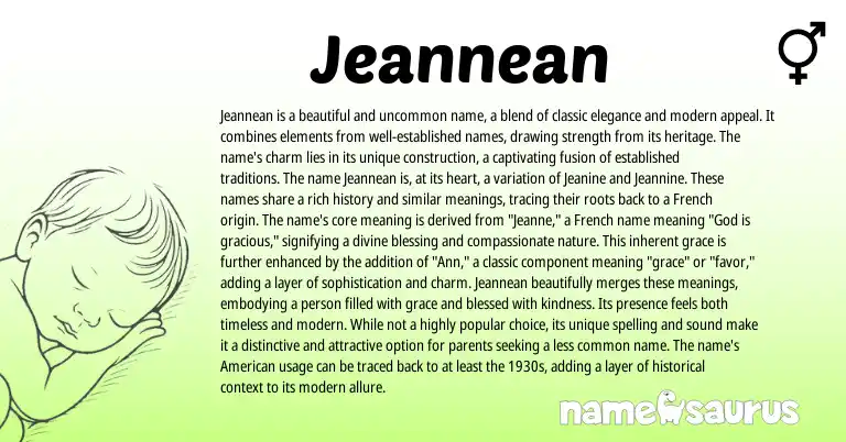 Infographic about Jeannean name meaning, Jeannean is a name from French origin(s).