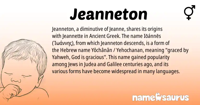 Infographic about Jeanneton name meaning, Jeanneton is a name from Ancient Greek, Hebrew origin(s).