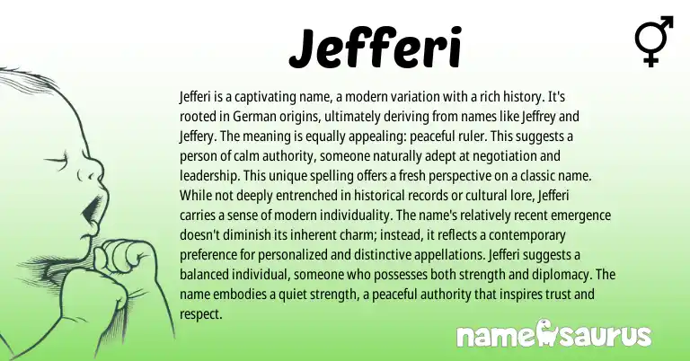 Infographic about Jefferi name meaning, Jefferi is a name from Germanic origin(s).