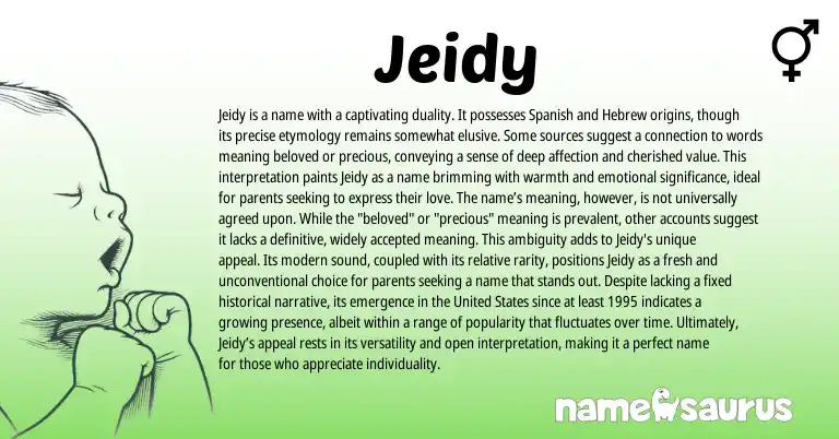 Infographic about Jeidy name meaning, Jeidy is a name from Hebrew, Spanish origin(s).
