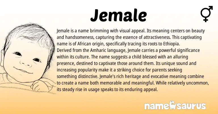 Infographic about Jemale name meaning, Jemale is a name from Arabic, African origin(s).