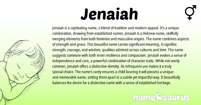 Infographic about Jenaiah name meaning, Jenaiah is a name from Hebrew origin(s).
