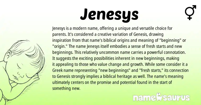 Infographic about Jenesys name meaning, Jenesys is a name from Greek origin(s).