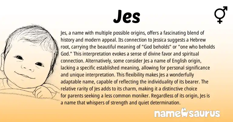 Infographic about Jes name meaning, Jes is a name from Latin, Hebrew origin(s).