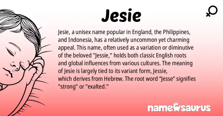 Infographic about Jesie name meaning, Jesie is a name from English, Filipino, Indonesian origin(s).