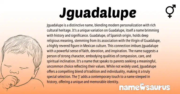 Infographic about Jguadalupe name meaning, Jguadalupe is a name from Spanish origin(s).