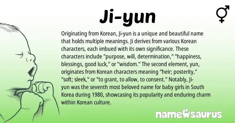 Infographic about Ji-yun name meaning, Ji-yun is a name from Korean origin(s).