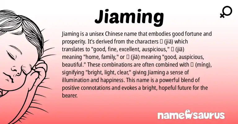 Infographic about Jiaming name meaning, Jiaming is a name from Chinese origin(s).