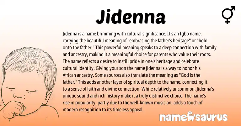 Infographic about Jidenna name meaning, Jidenna is a name from Nigerian, Igbo, African origin(s).