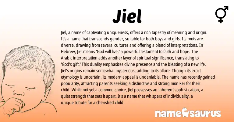 Infographic about Jiel name meaning, Jiel is a name from Hebrew, Arabic origin(s).