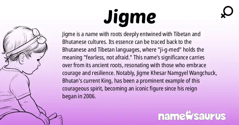 Infographic about Jigme name meaning, Jigme is a name from Bhutanese, Tibetan origin(s).