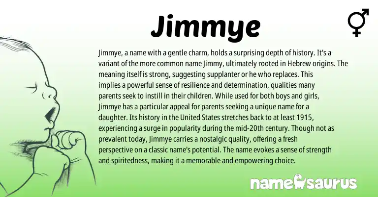 Infographic about Jimmye name meaning, Jimmye is a name from Hebrew origin(s).
