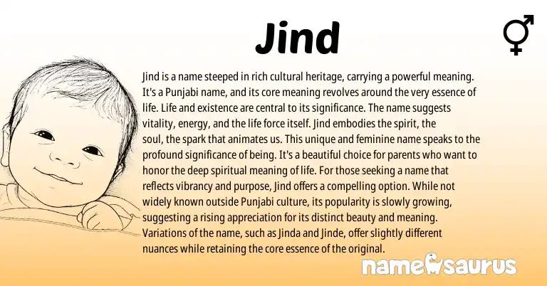 Infographic about Jind name meaning, Jind is a name from Indian, Persian, Punjabi origin(s).