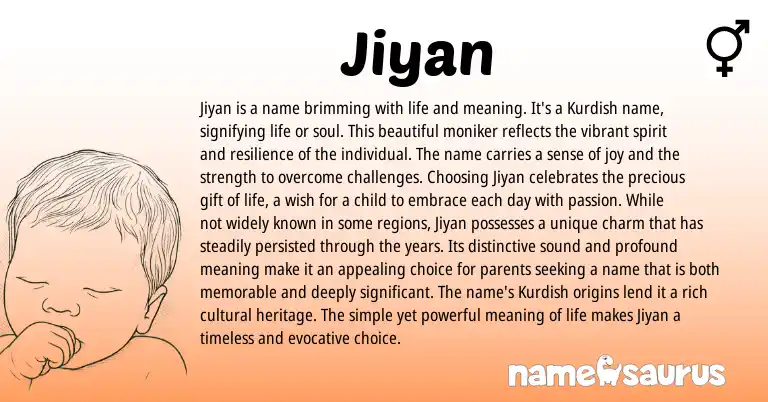 Infographic about Jiyan name meaning, Jiyan is a name from Persian origin(s).