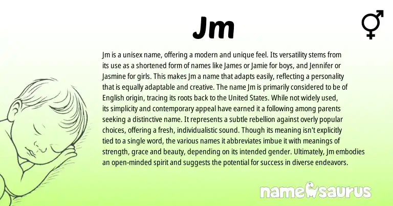 Infographic about Jm name meaning, Jm is a name from English origin(s).