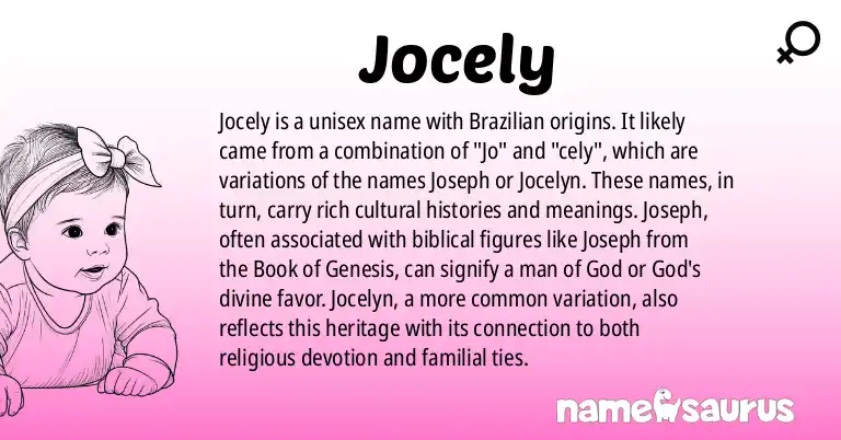 Infographic about Jocely name meaning, Jocely is a name from Brazilian origin(s).